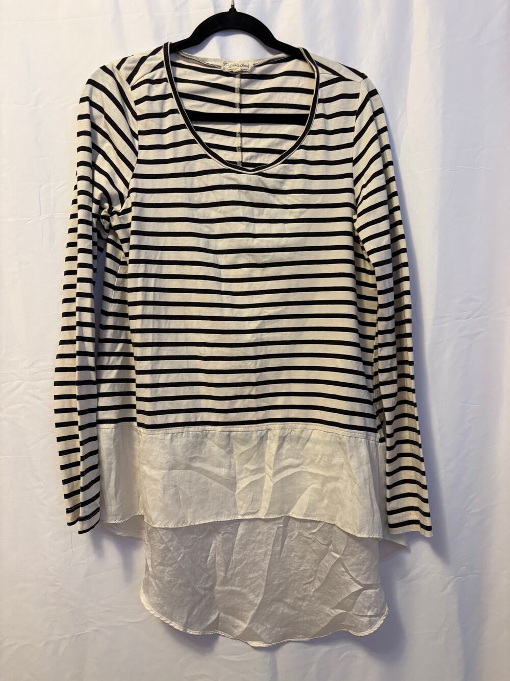 Lili’s Closet Anthro Hi-Low Hem Stripe Blouse Top White Black Long Sleeve Sz M